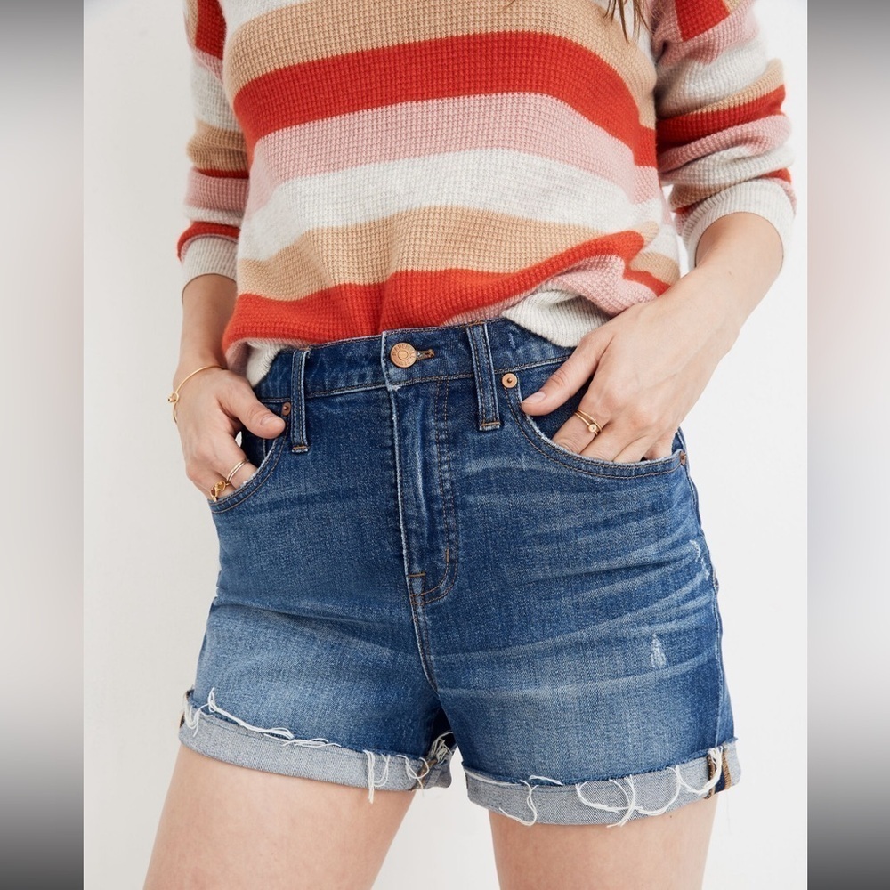 madewell high-rise denim cutoff shorts in glenoaks wash